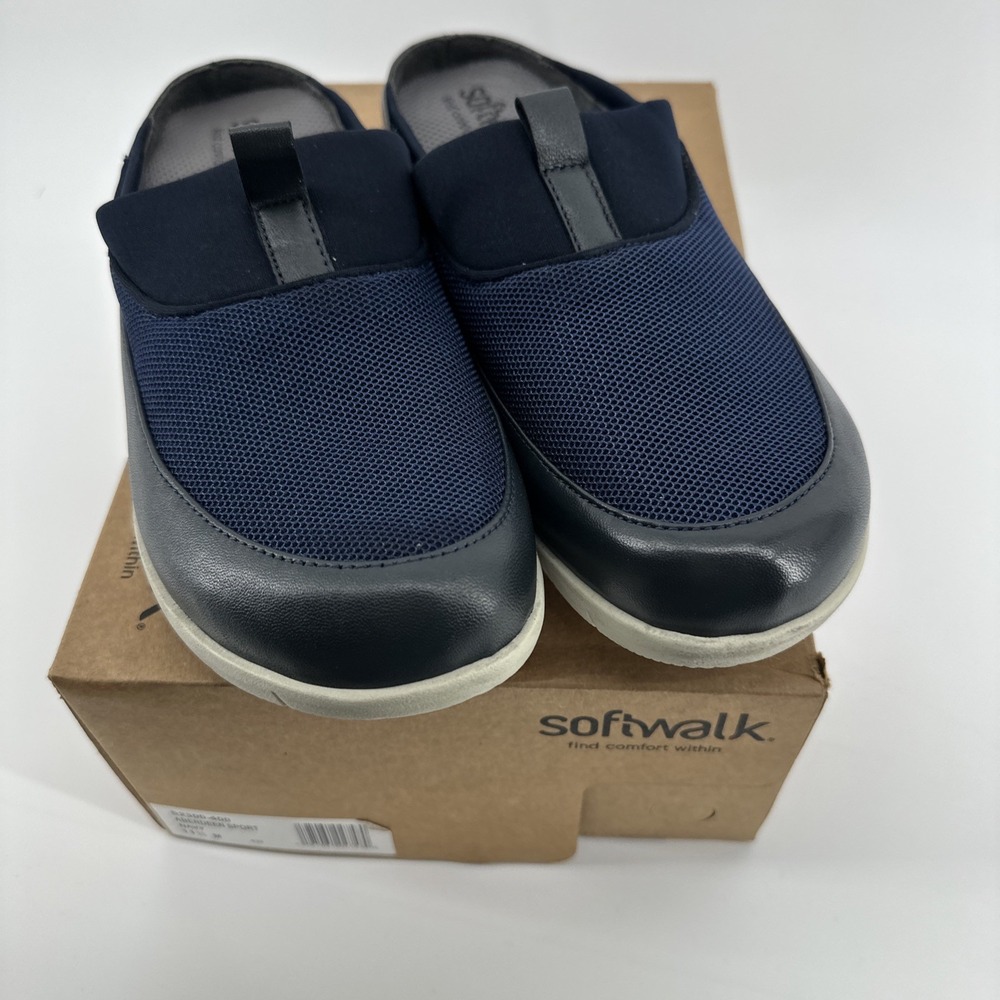 Softwalk Aberdeen Sport S2300-400 Womens Navy Blue Leather Clog Flats Shoes 11.5